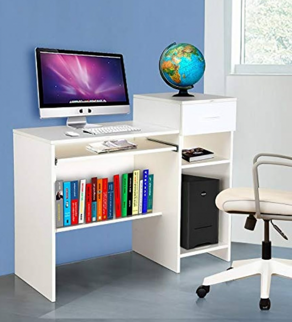 Meja belajar putih bersih dengan tampilan glossy